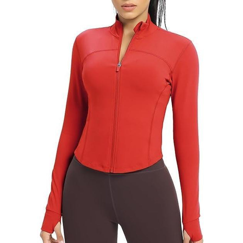 Women BBL Jacket Full Zip up Workout Athletic Cropped Jacket with Thumb Holes Running Yoga Sportswear